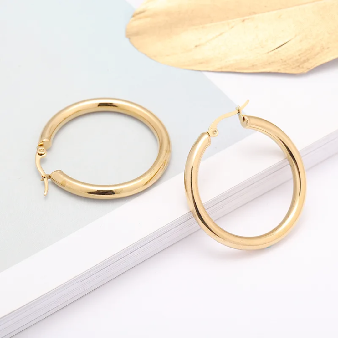 Gold hoop Earrings 30mm - Boombym